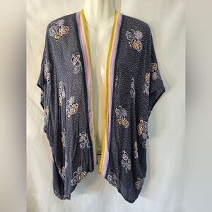 LOFT Outlet Floral Kimono Cardigan Blue Lightweight Boho Open Front One Size